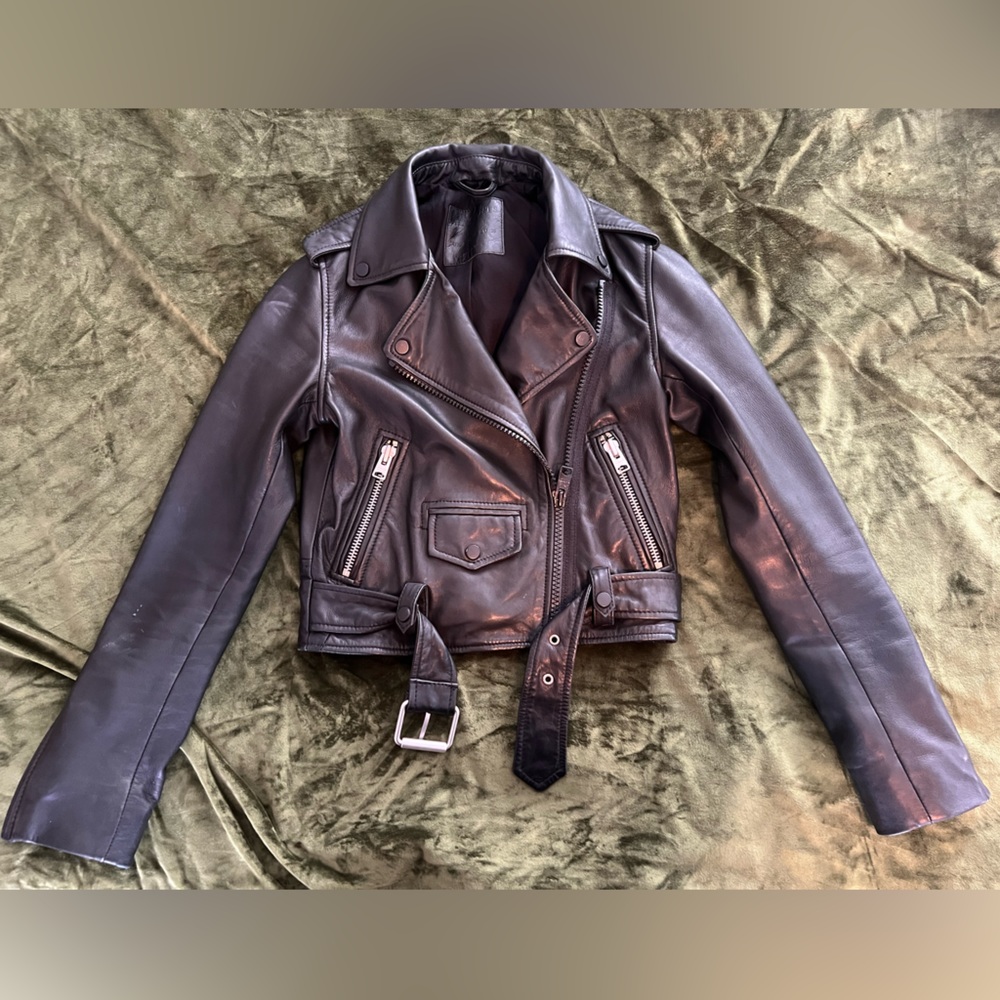Allsaints Cropped Black Leather Jacket